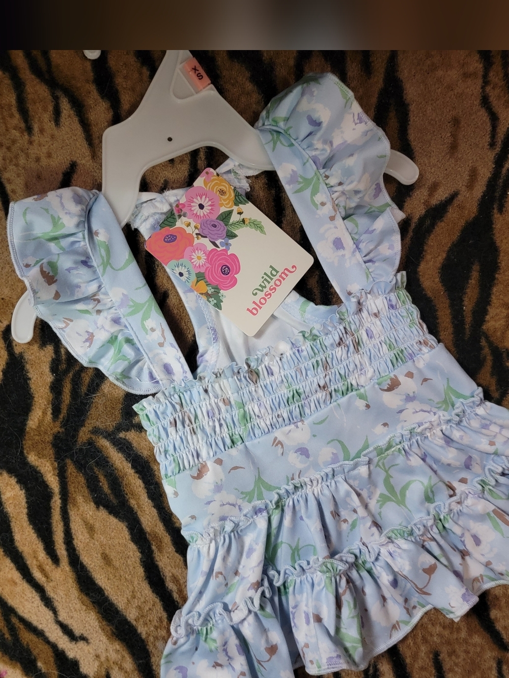 Pet Dress Dog Or Cat Baby Blue Flower Ruffle Xs New Ea.